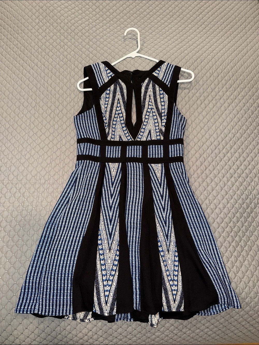 Black and Blue Patterned Fit & Flare Dress